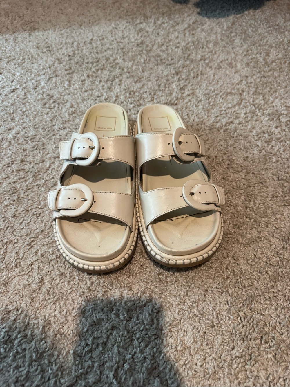 Dolce Vita Cream Double Buckle Slide Sandals